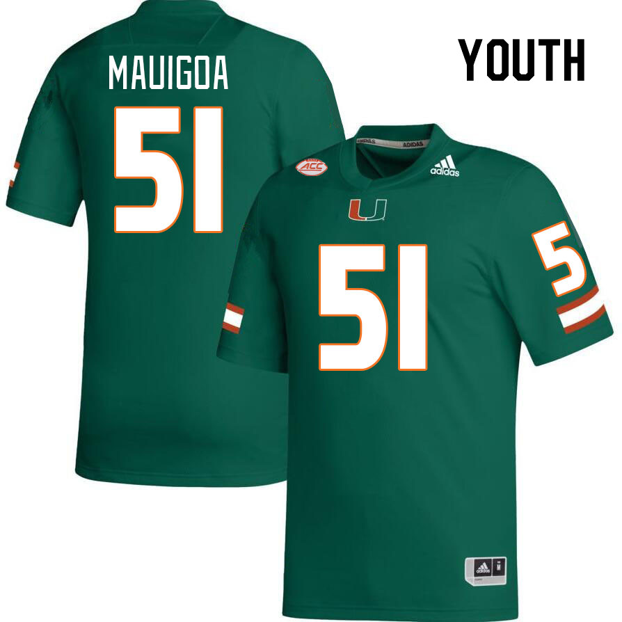 Youth #51 Francisco Mauigoa Miami Hurricanes College Football Jerseys Stitched-Green - Click Image to Close